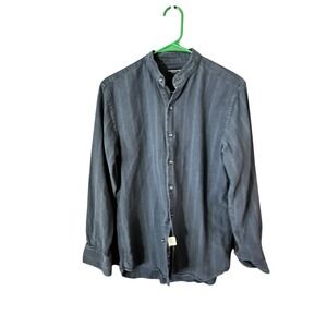 Proper Cloth Men's Charcoal Striped Mandarin Collar Long Sleeve Shirt L 28